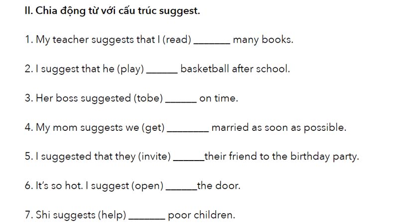 bài tập cấu trúc suggest