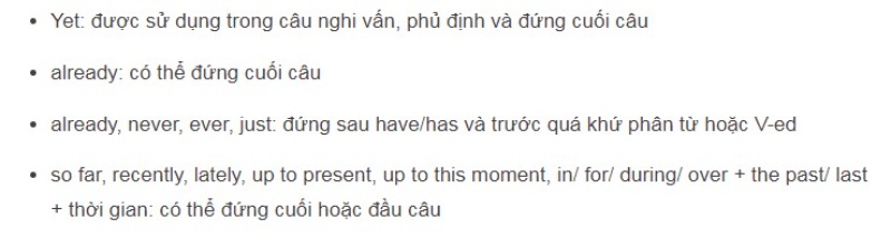 công thức của thì hiện tại hoàn thành