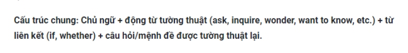 Công thức gián tiếp dạng câu hỏi yes/No question